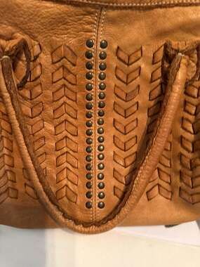 Officina Origi Genuine Italian Leather Studded Weave Speedy Satchel